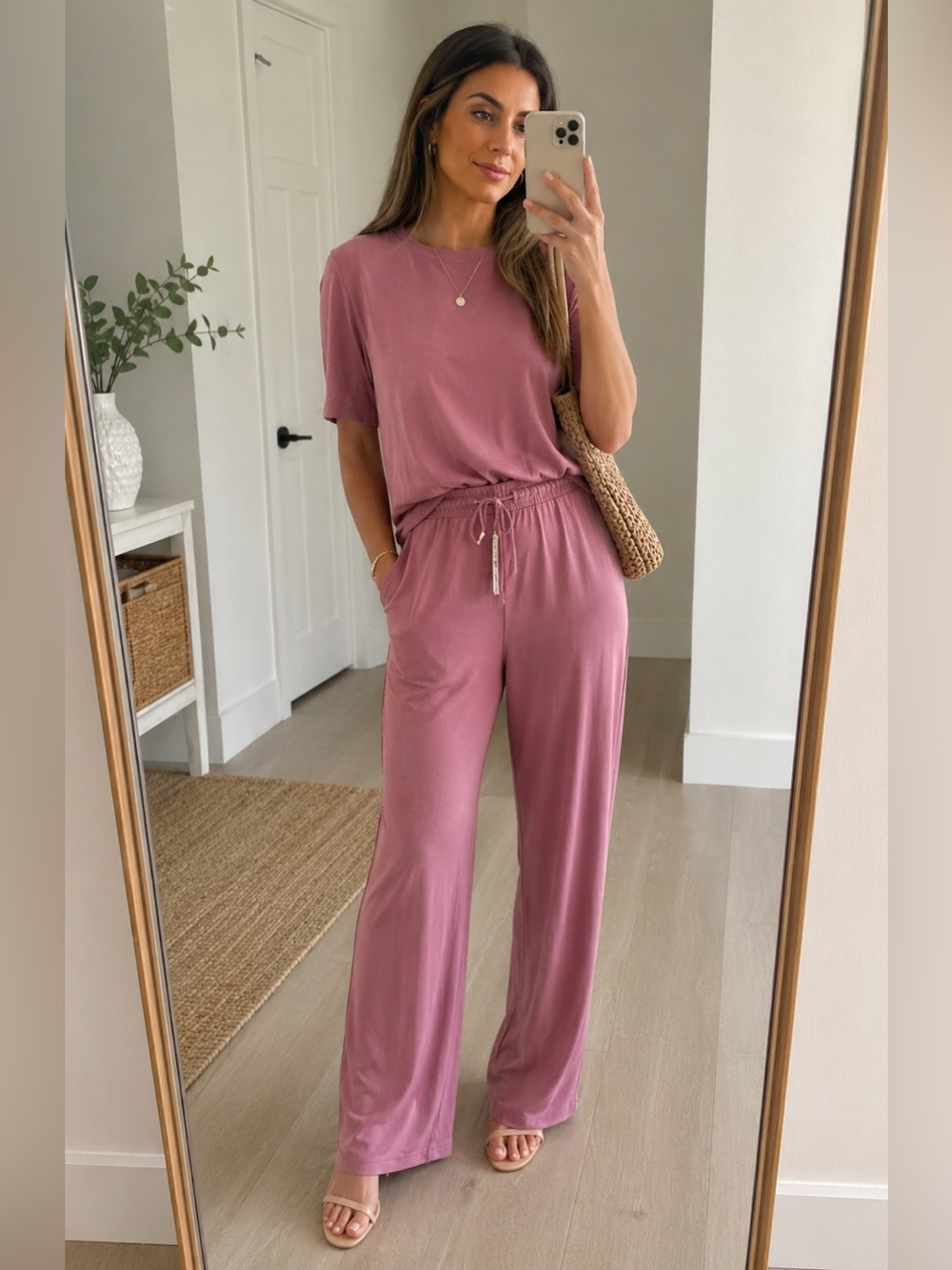 Zara Mauve Short-Sleeve Wide-Leg Jumpsuit